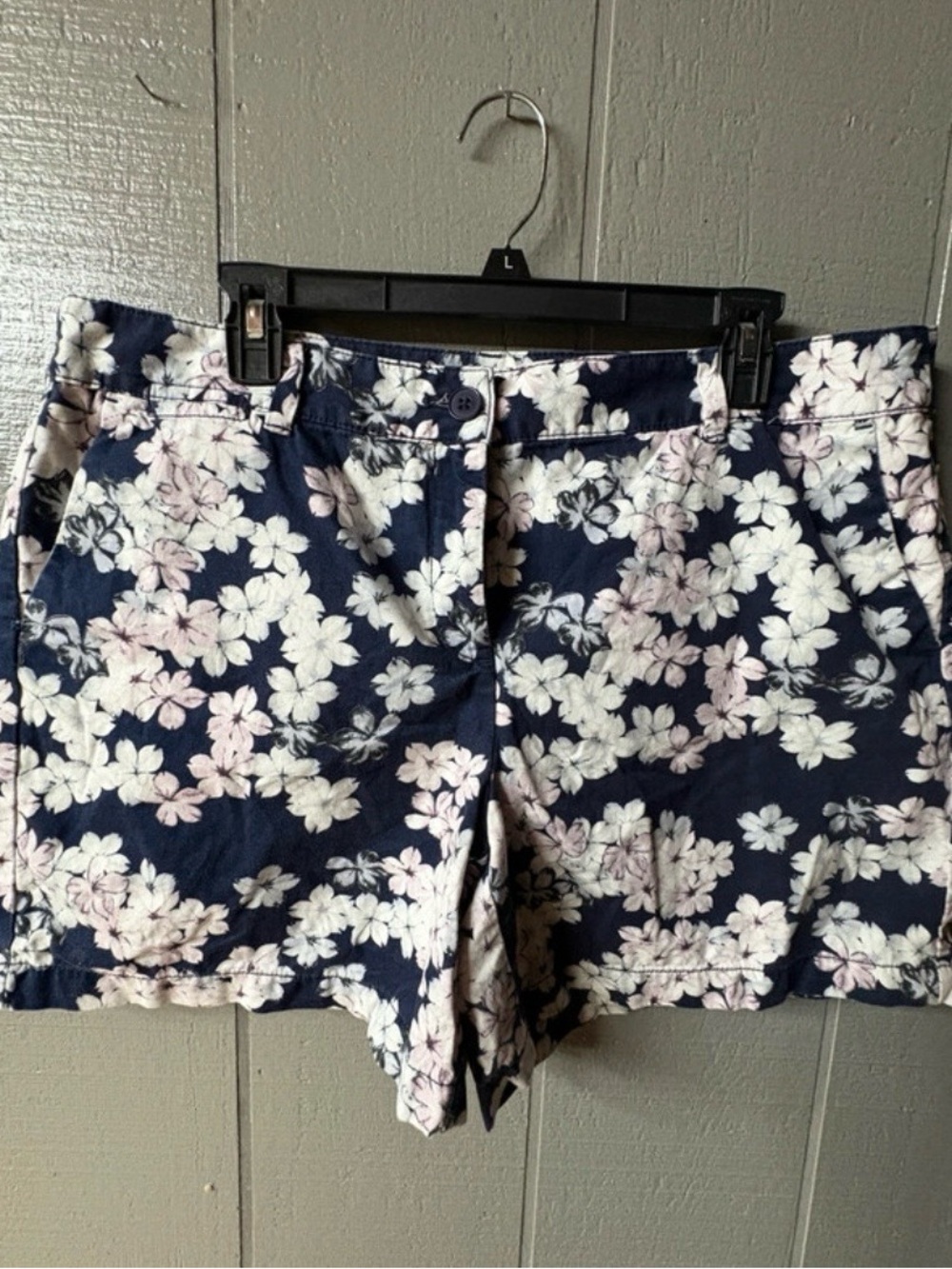 LOFT Navy Floral Print Bermuda Shorts